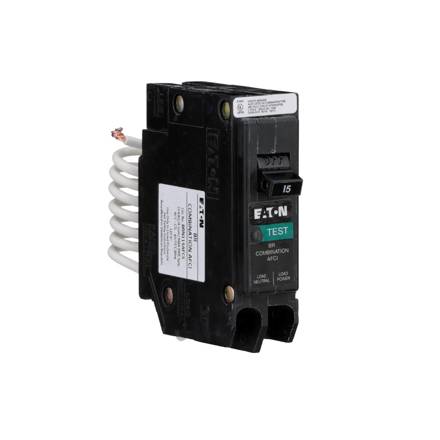 Eaton BRN115AF 15A Pigtail Neutral Type BR Arc Fault Circuit Interrupter 6 in.