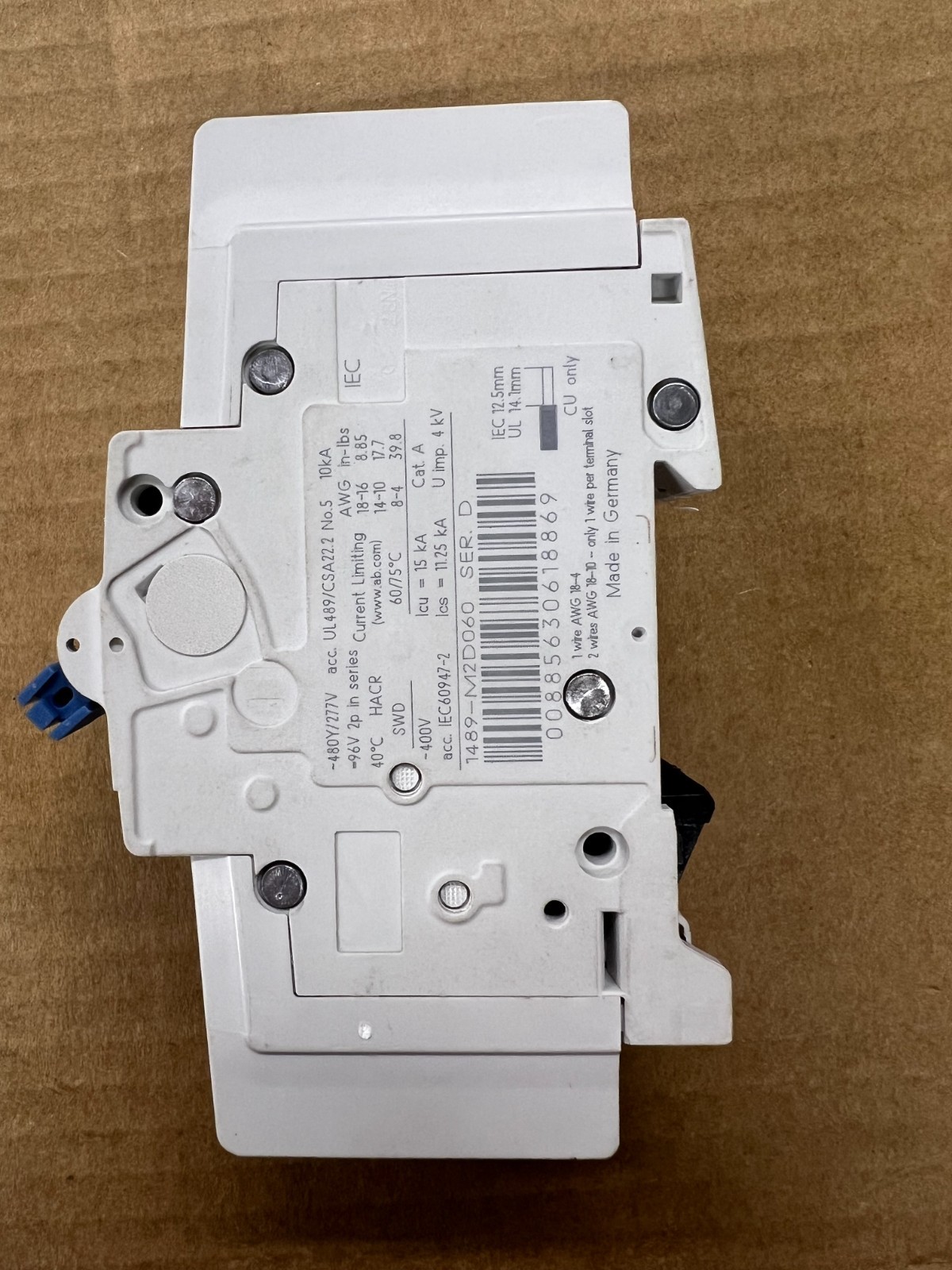 Allen-Bradley 1489-M2D060 Ser D Miniature Circuit Breaker, 2 Pole, 6A