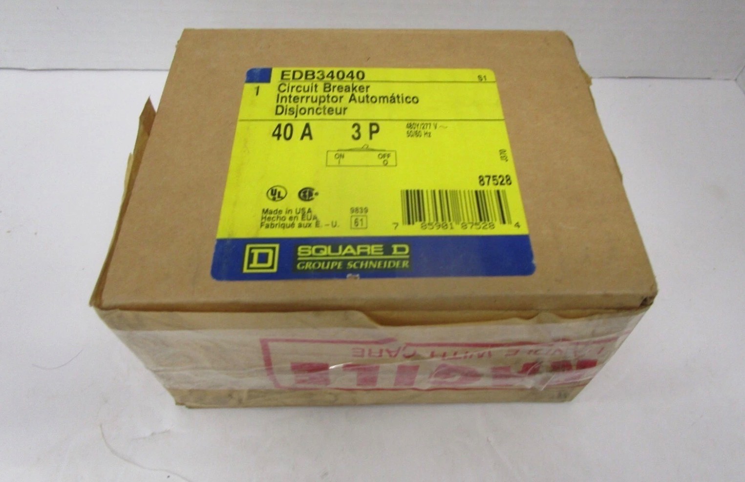 EDB34040 – Square D Bolt-on 480Y/277 VACV 40A 3 pole circuit breaker 18kA@480V