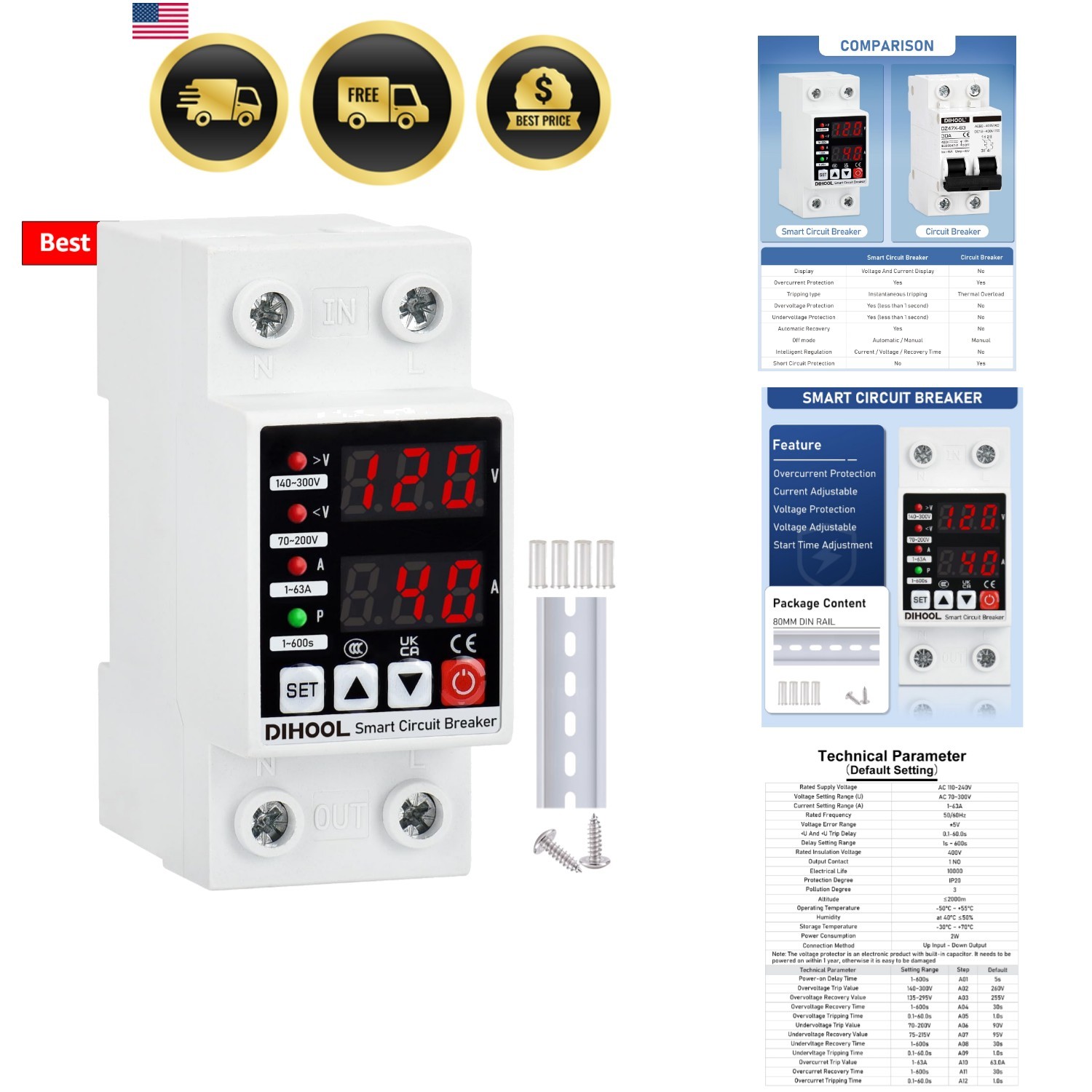 Adjustable Voltage Protector 0V 220V, Low/High Voltage Cutoff and Overcurrent…