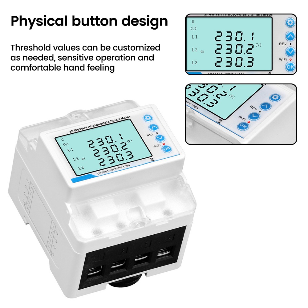 3-phase Tuya WiFi Overload Time Delay Energy Meter Limit Circuit Breaker 100A