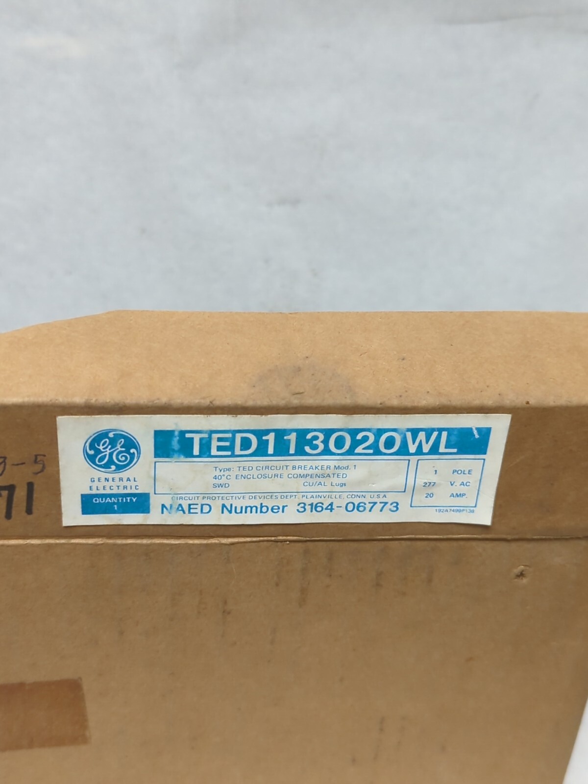 GENERAL ELECTRIC,TED113020WL,CIRCUIT BREAKER 20 AMP 277 VAC NOS