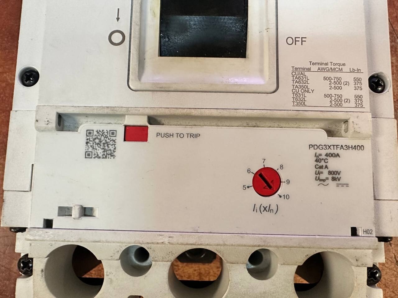 Eaton Circuit Breaker PDG33G0600FNNN 3-Pole 400A 600V w/ Trip Unit PDG3XTFA3H400