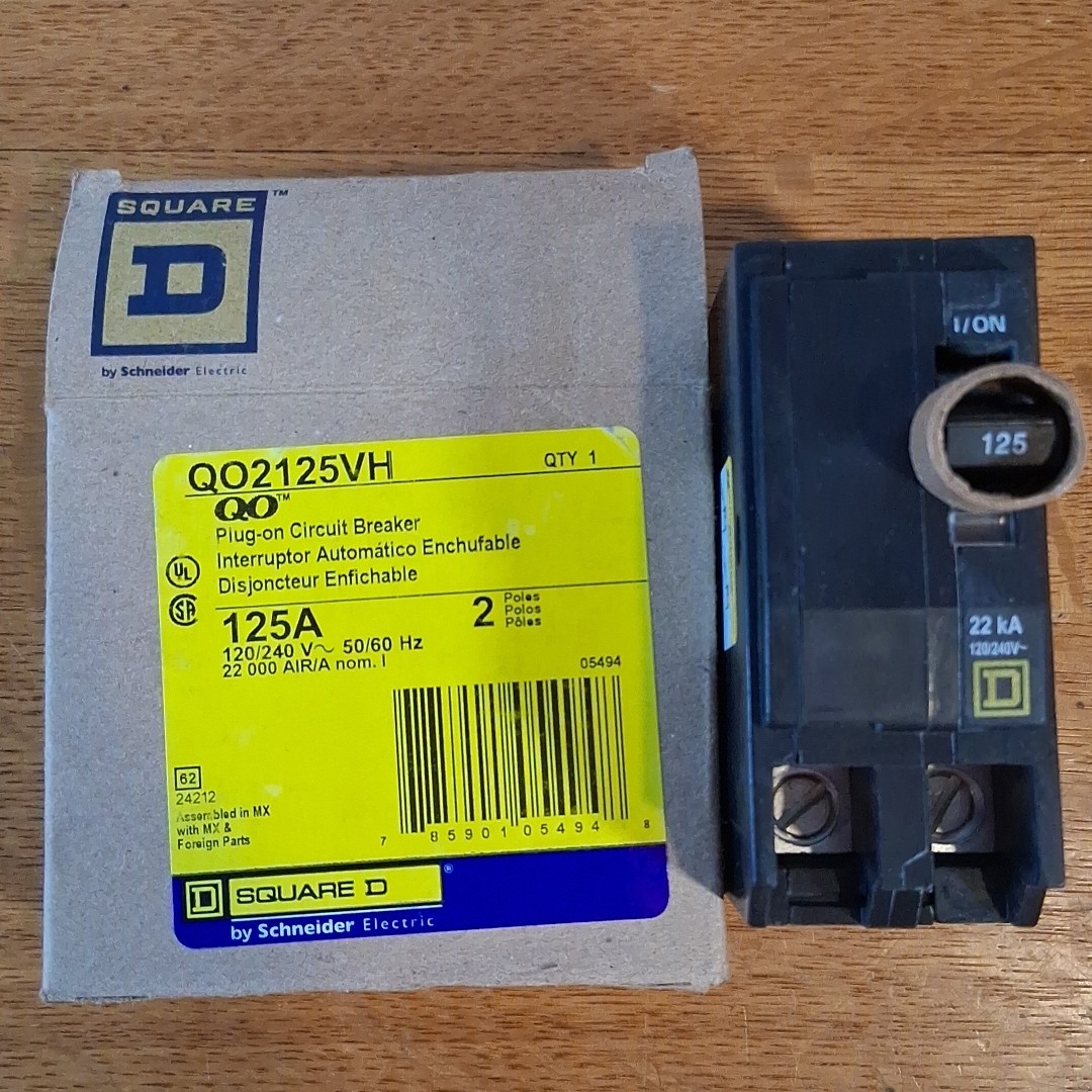 SQUARE D QO2125VH 125A 2-Pole Plug-On Circuit Breaker 22kA New In Box 120/240V~
