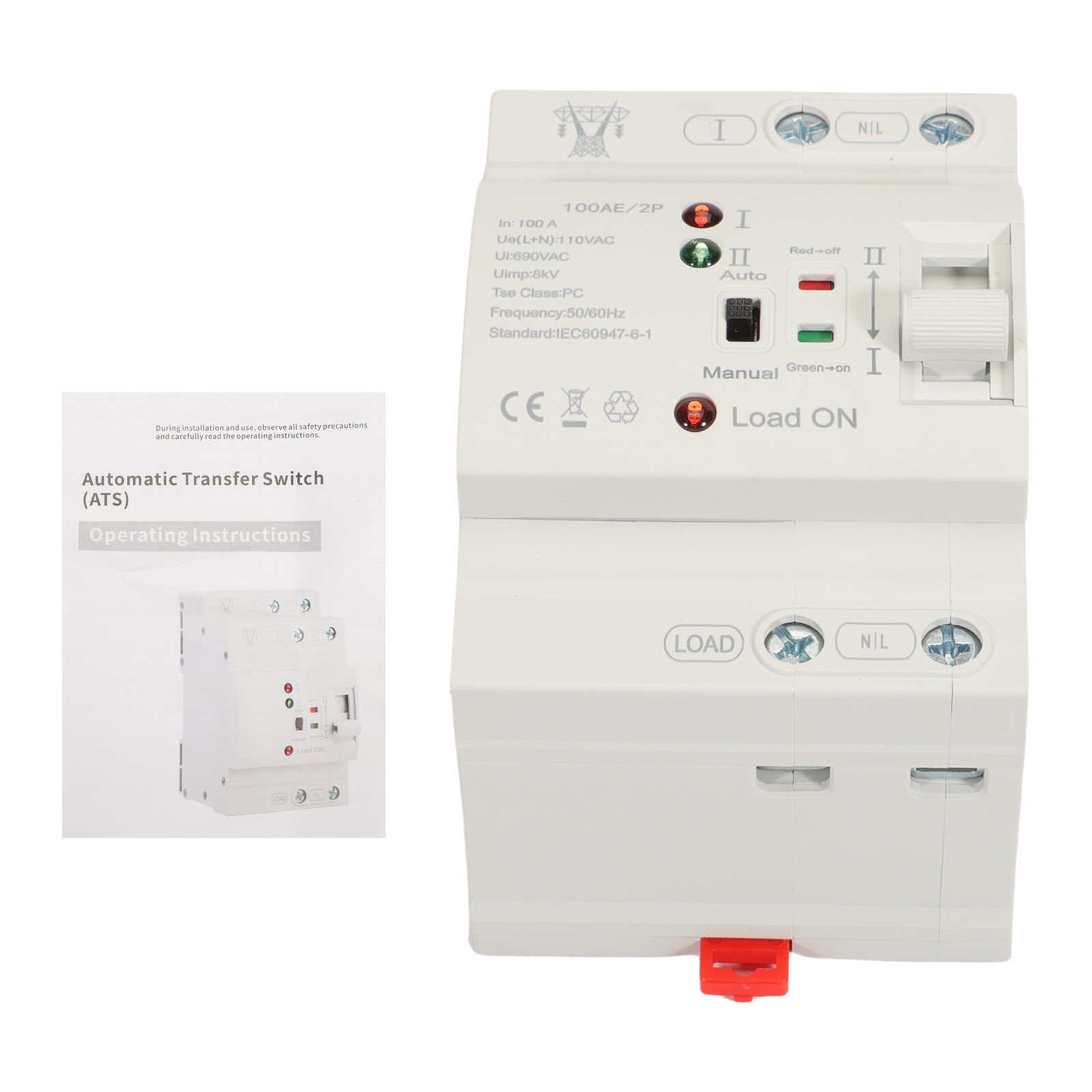 NEW Automatic Transfer Switch 2P 100A 110V Grid to AC Generator Dual Power