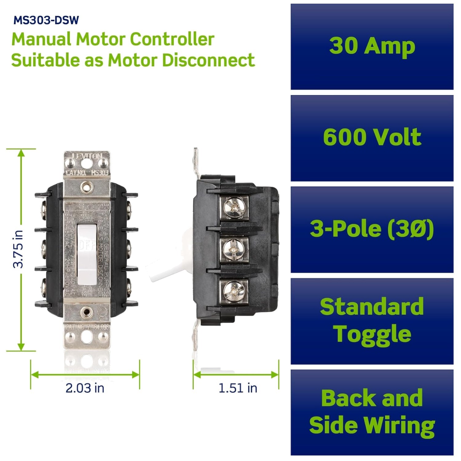 Reliable AC Manual Controller, 30A, Toggle Switch