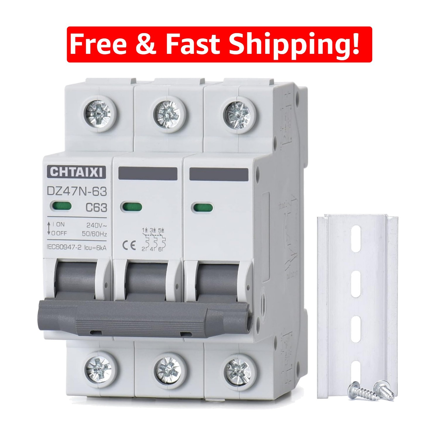3 Pole DIN Rail 63 Amp Circuit Breaker – Reliable AC Protection & Isolation