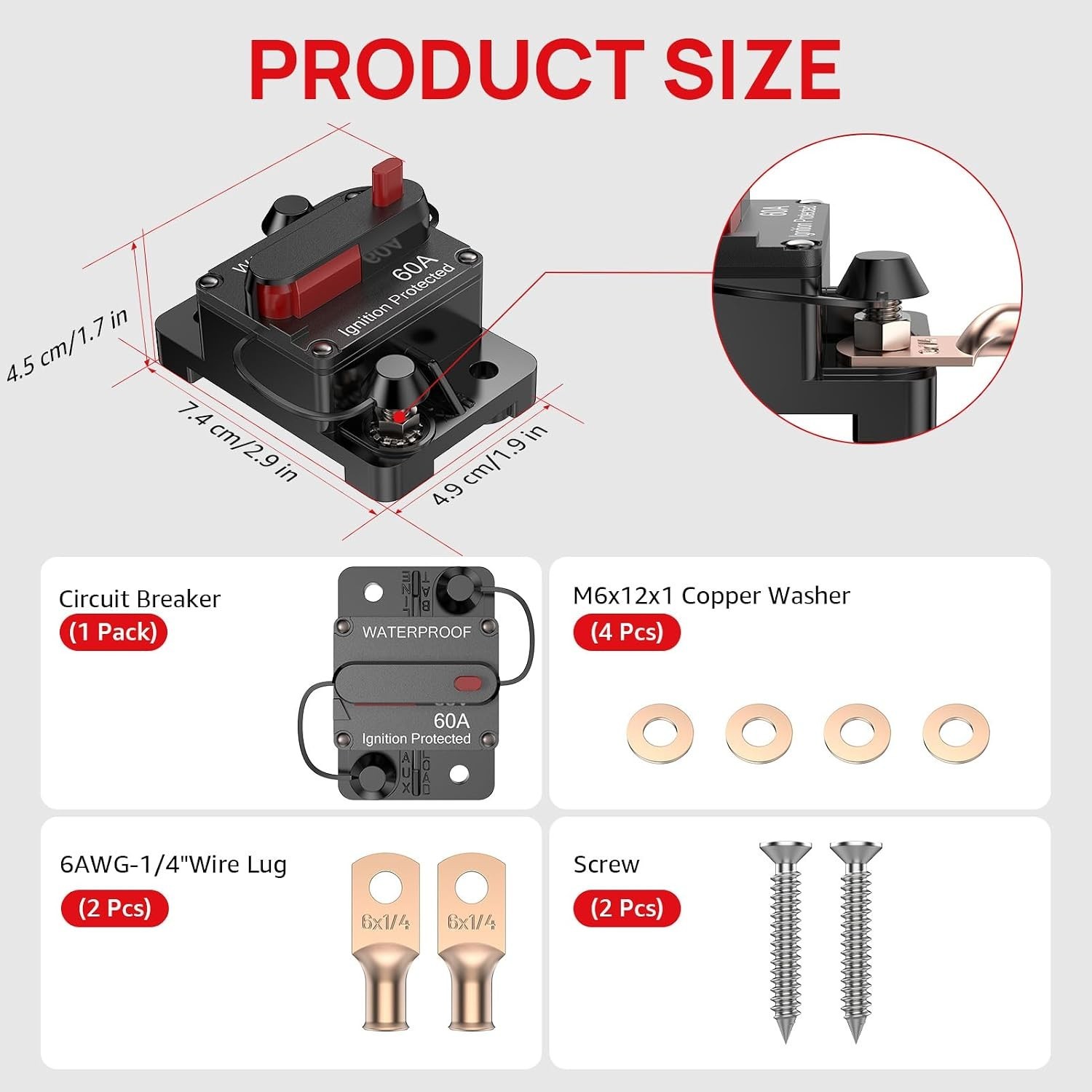 60 Amp Circuit Breaker Waterproof Manual Reset Switch Marine ATV Trailer 12V-48V