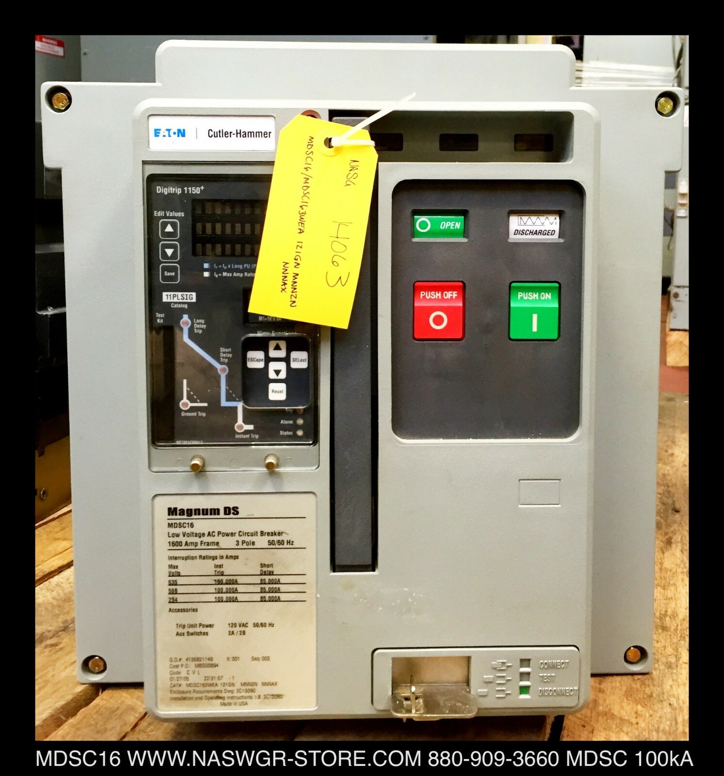 Eaton Magnum DS MDSC16 Breaker (M/O,D/O) ~ 1200 Amp – Tested/1Yr Warranty
