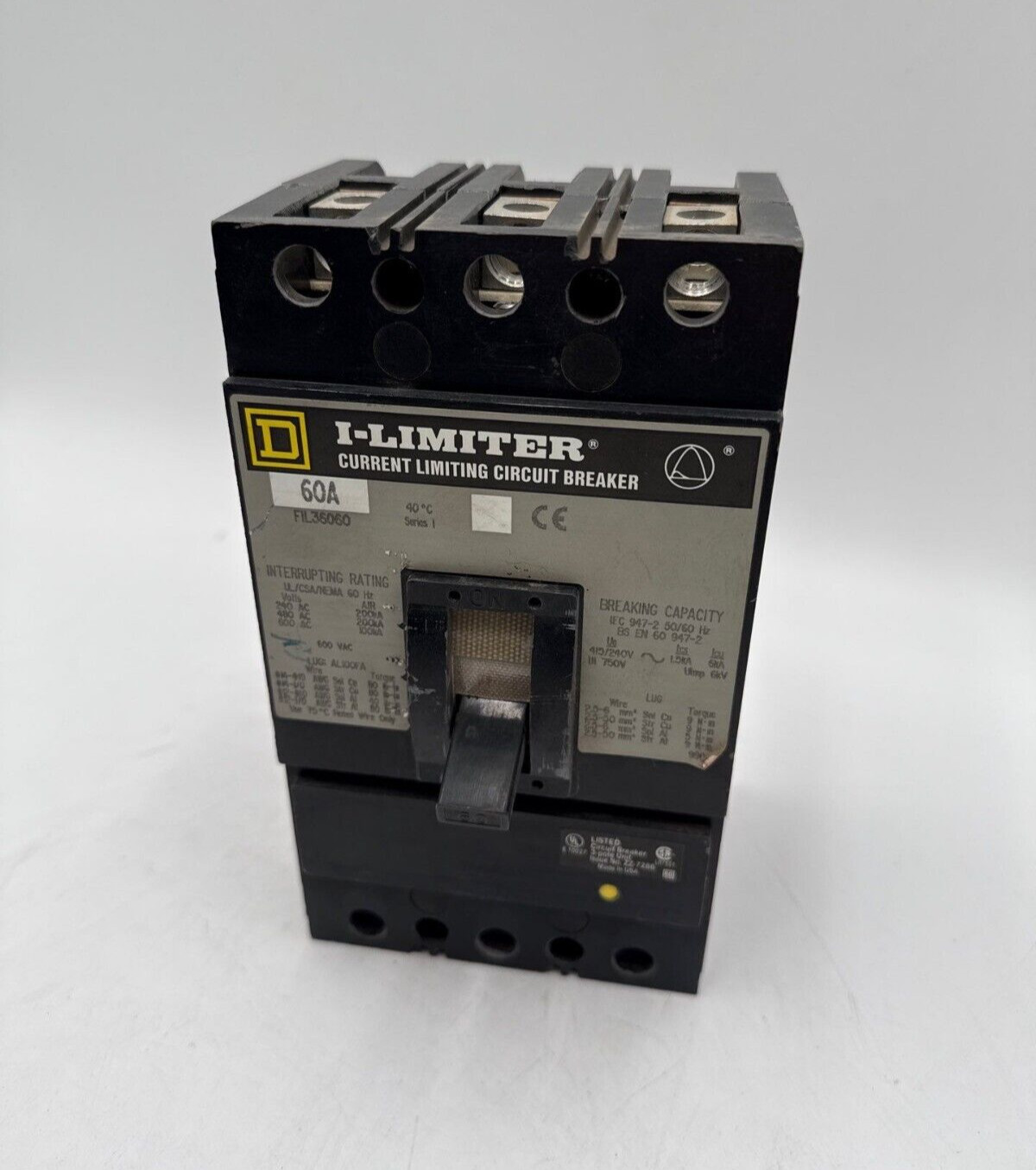 Square D FIL36060 Circuit Breaker 60A 3P 600V I-Limiter 60 Amp 3 Pole Used