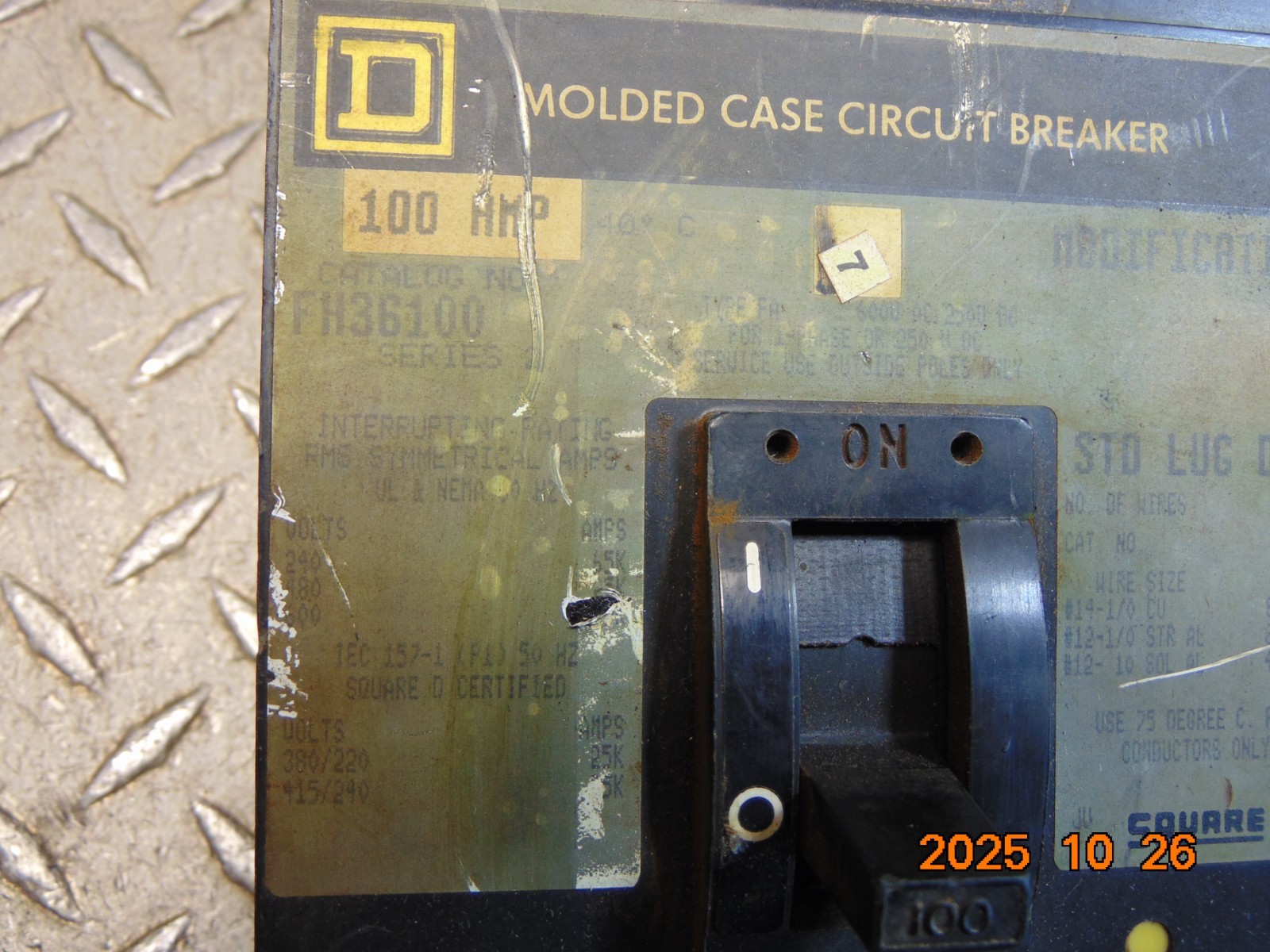 SQUARE D FA36100 100A 100 AMP 3-POLE CIRCUIT BREAKER