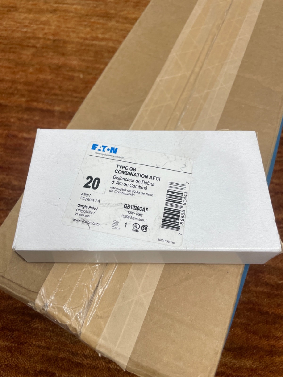 EATON Type QB Combination AFCI QB1020CAF, 20 A, 120 V, Bolt on