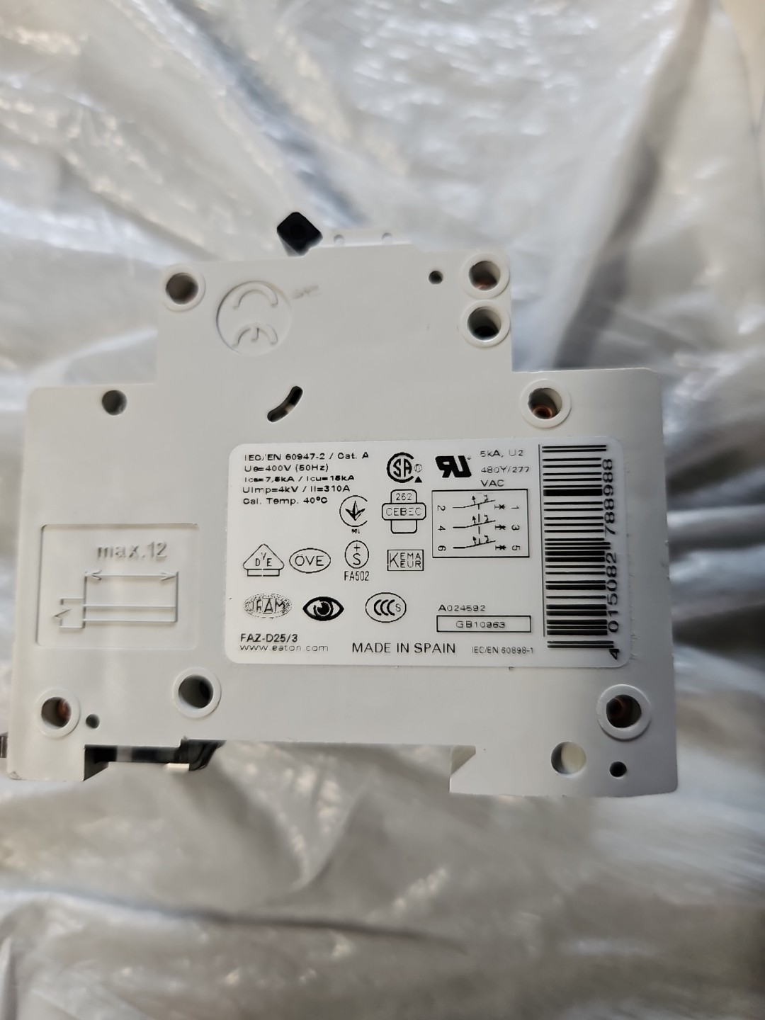 Eaton FAZ-D25/3, 25 Amp 15kA Type D Circuit Breaker (FAZ-D25/3), New Open Box
