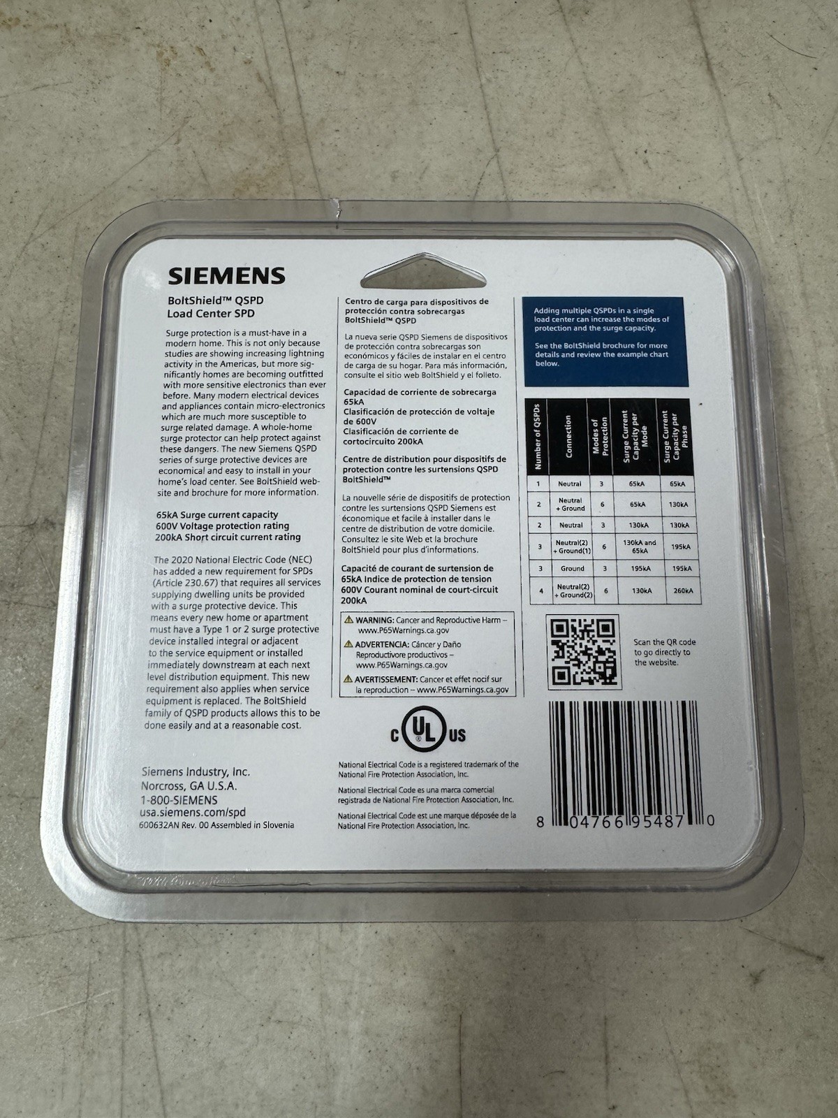 SIEMENS BoltShield 120/240V 65KA AC Home Surge Protection Device QSPD2A065P