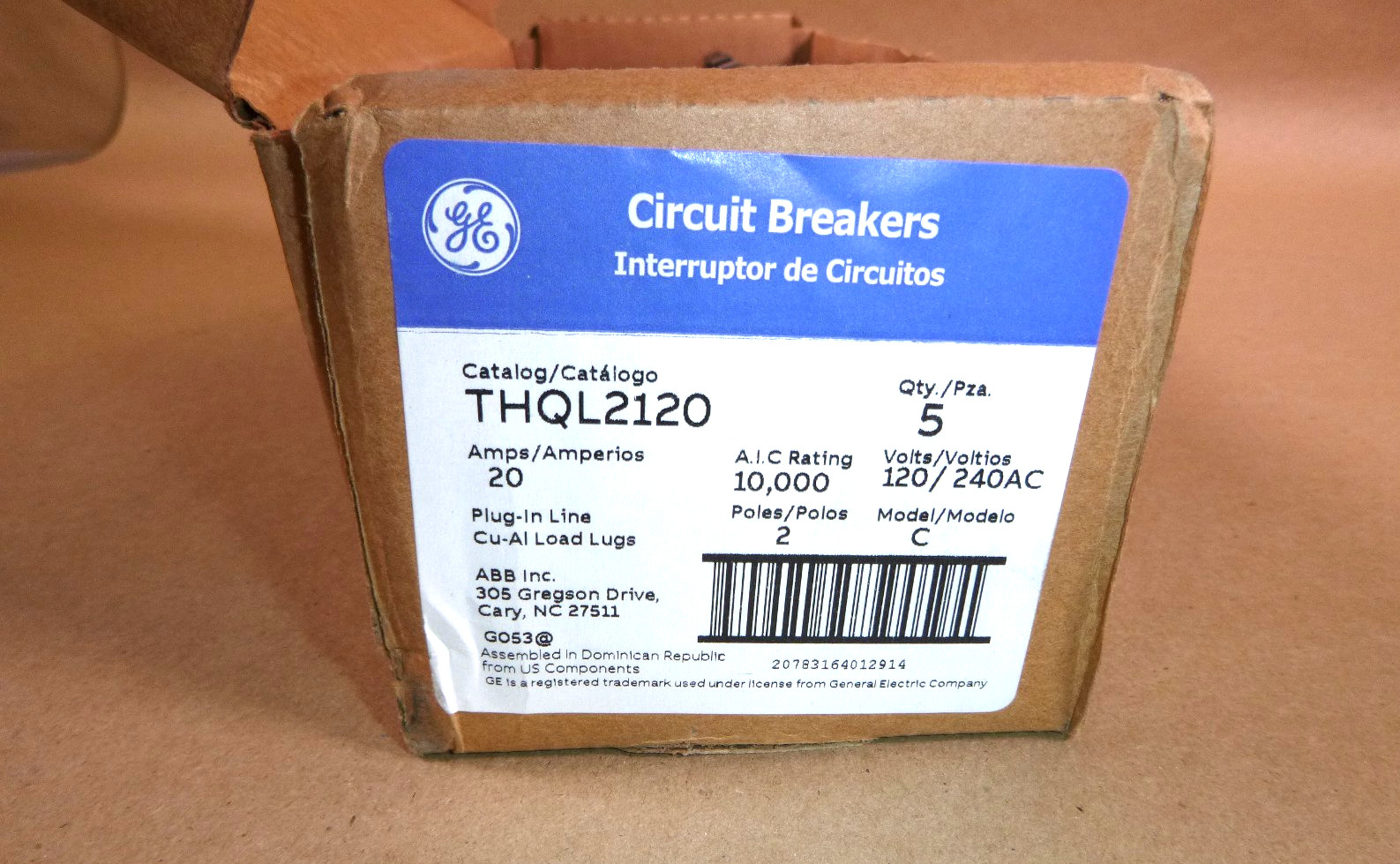 THQL2120 G.E. 20-Amp 2-Pole 120/240VAC Circuit Breaker (Lot of 5) New In Box