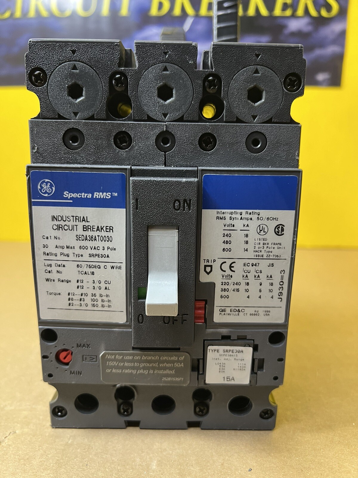 SEDA36AT0030 GE Circuit Breaker 15a Rating Plug SRPE30A