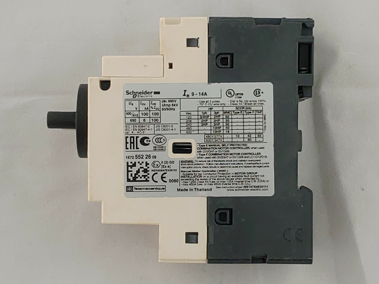Schneider GV2P16 Motor Circuit Breaker 9-14 A