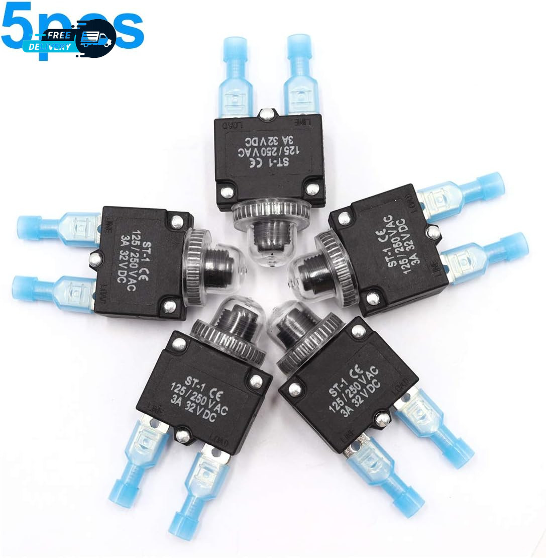 5Pcs 5Amp Circuit Breakers Push Button Manual Reset 125/250V AC 32V Dc