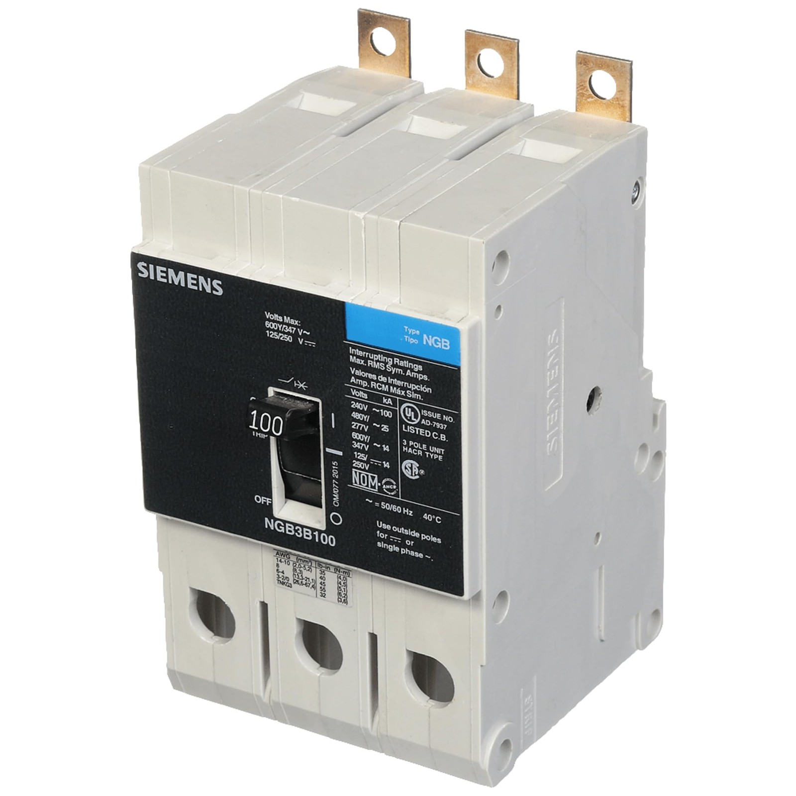 SIEMENS SIENGB3B100B SIE NGB3B100B 3P 100A 600V CB, Black