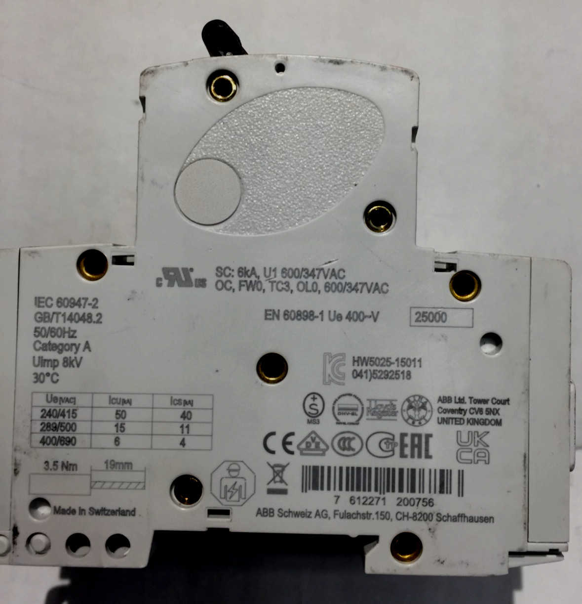 ABB S8035 C-20 3-Pole High Performance Circuit Breaker 40A 50kA 240/415V (KK)