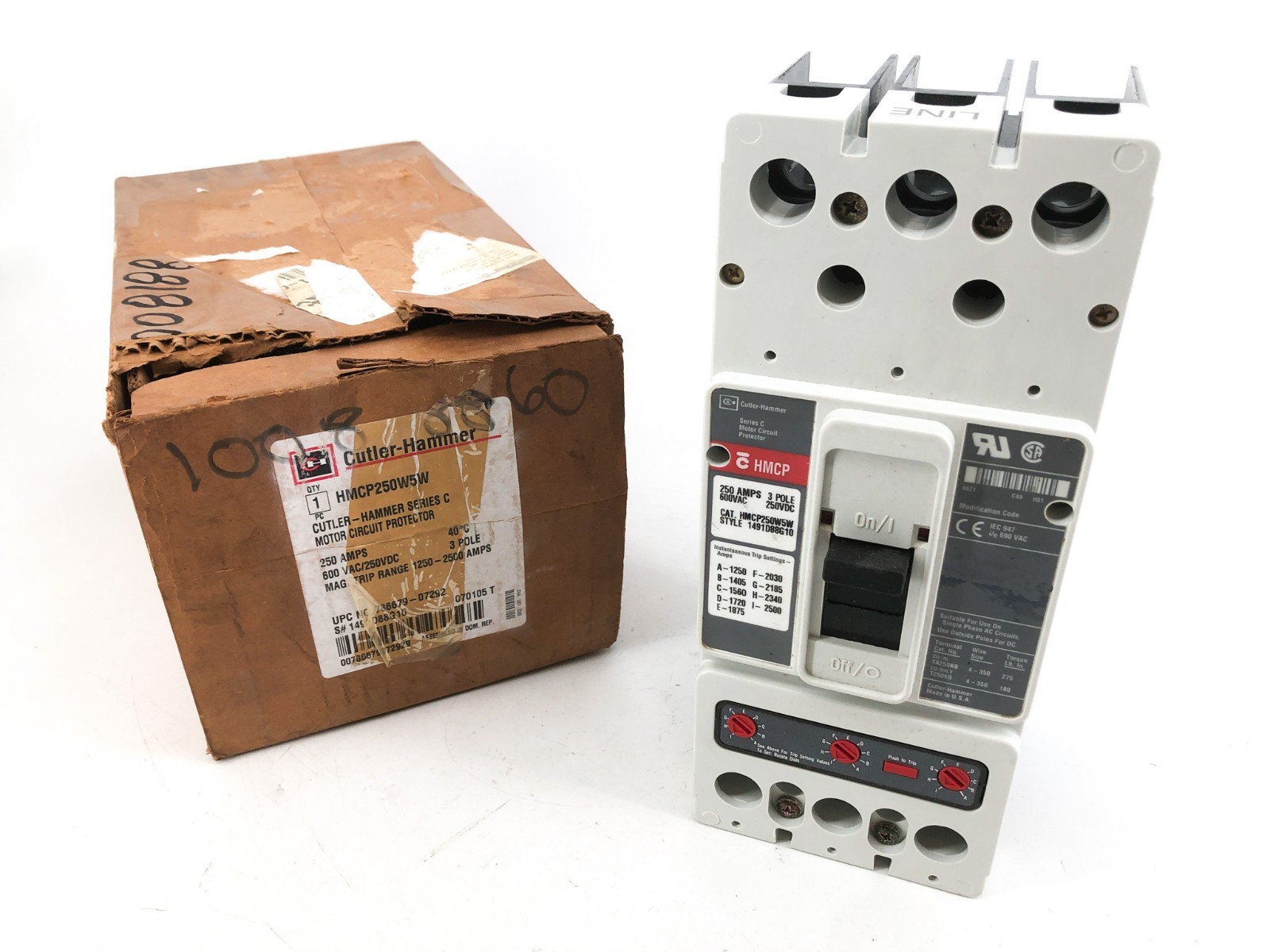 New Cutler Hammer HMCP250W5W Circuit Breaker 250A 600VAC 250VDC 3P 1491D88G10