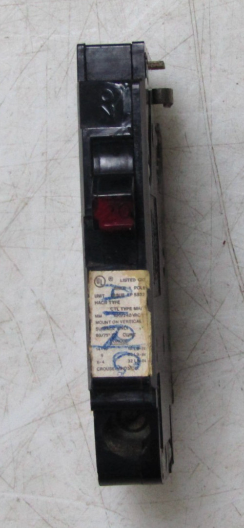 🙌 CROUSE-HINDS 20 AMP CIRCUIT BREAKER 120/240 VAC 1 POLE MH120 -FLAW