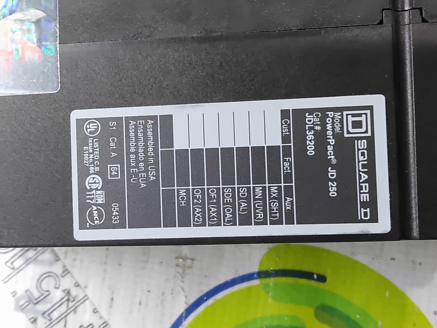 SQUARE D JDL36200 MOLDED CASE CIRCUIT BREAKER WITH P06044-BTU INTERNATIONAL