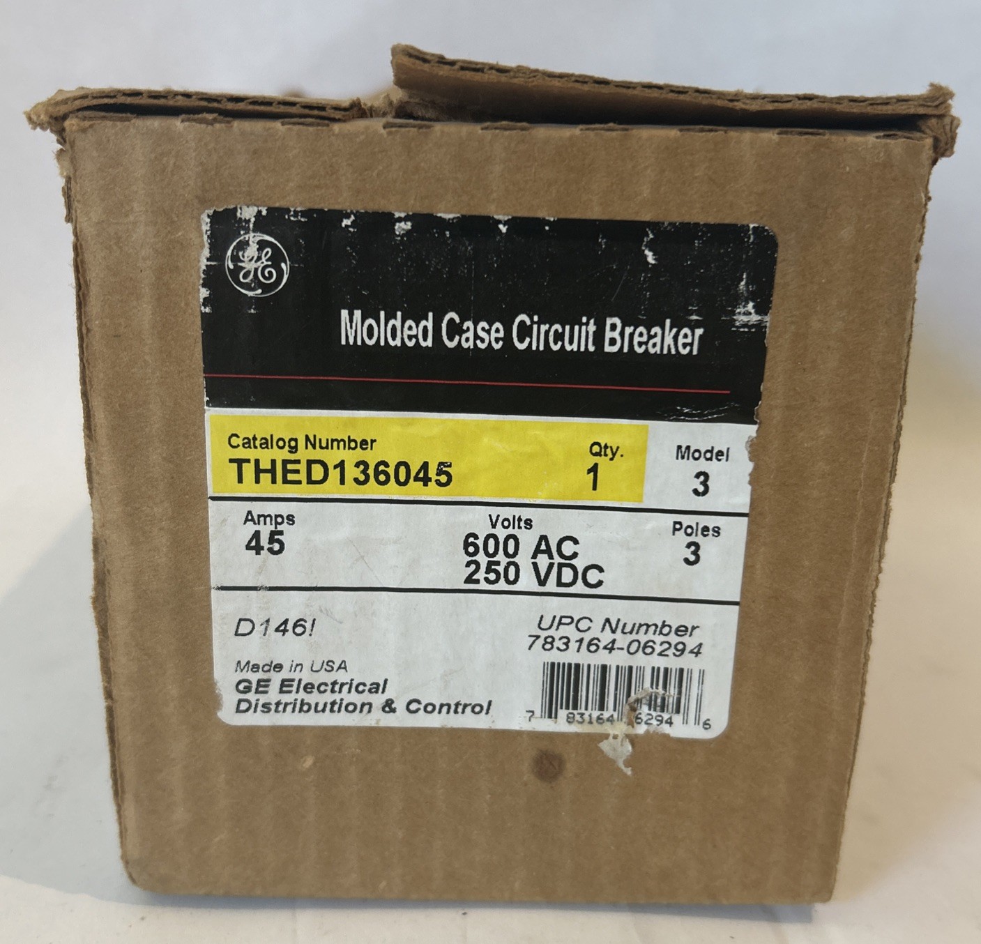 General Electric GE THED136045 45 Amp 3 Pole 600 AC 250 VDC Circuit Breaker