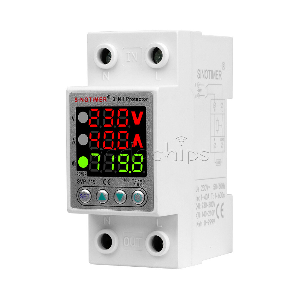 63A 230V 3 In 1 Din Rail Adjustable Over And Under Voltage Protective Device New