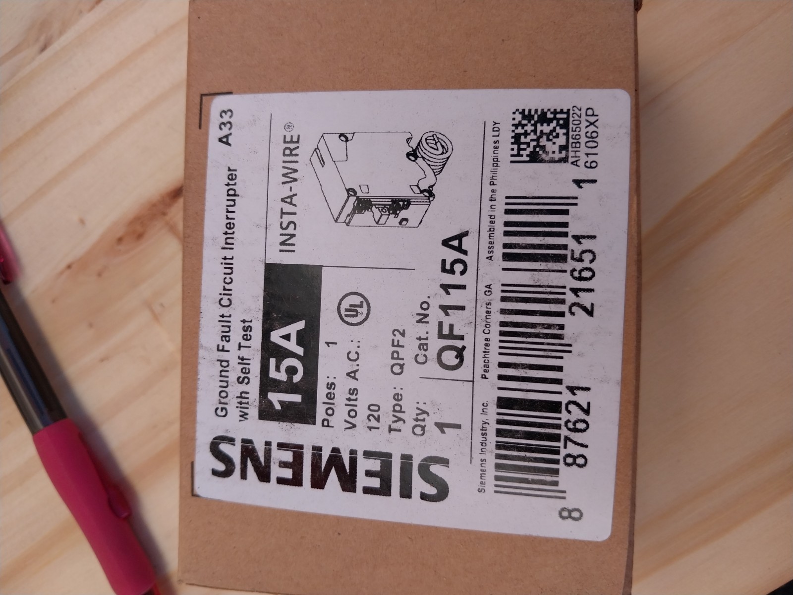 Siemens QF115A 15A 1-Pole GFCI Circuit Breaker 120V Self Test