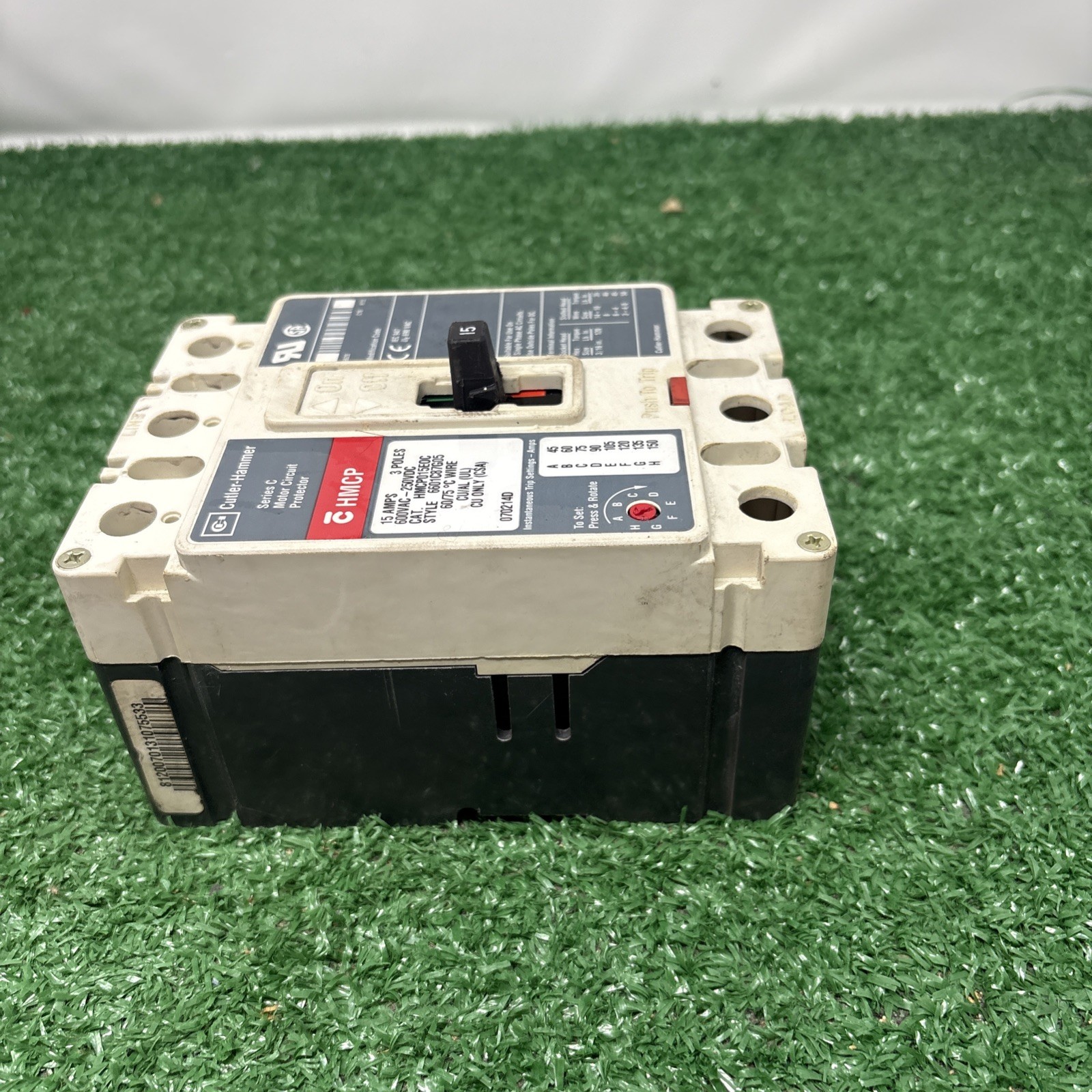 Used EATON /Cutler Hammer HMCP015EOC 15 Amp 600 Volt 3 Pole Circuit Breaker