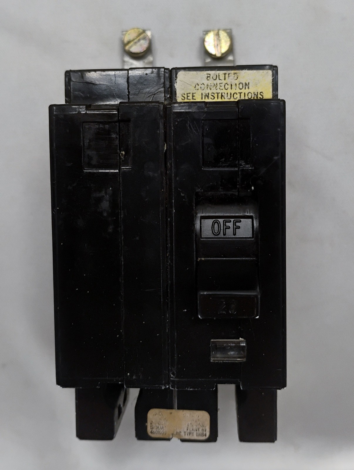 Square D EHB24020, 2 Pole, 20 Amp, 480 Volt, Bolt-On, 14KAIC, Circuit Breaker