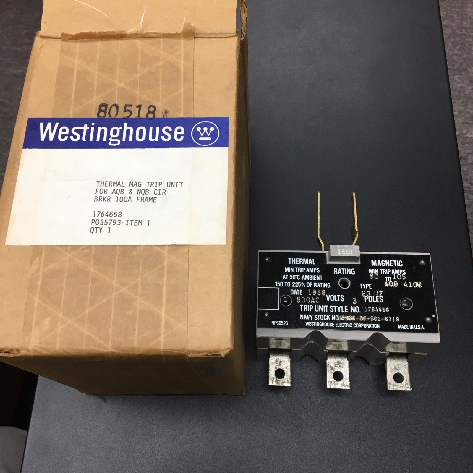 WESTINGHOUSE S1764658 THERMAL MAGNETIC TRIP 5925-00-502-6719 New In Box 1764658