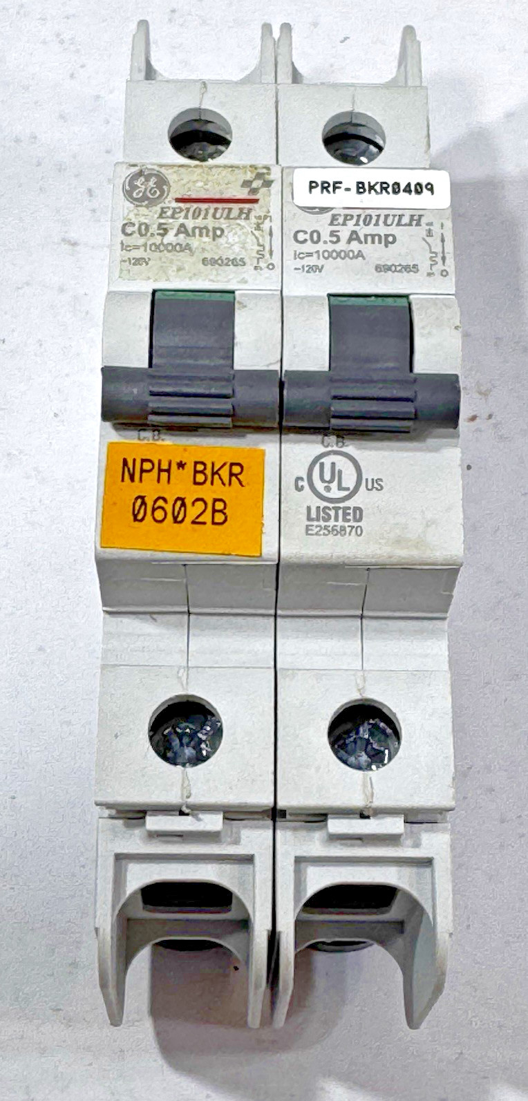 Lot of 2 GE EP101ULHC0.5 / 690265 E256870 0.5Amp Mini Circuit Breaker 1 Pole 120