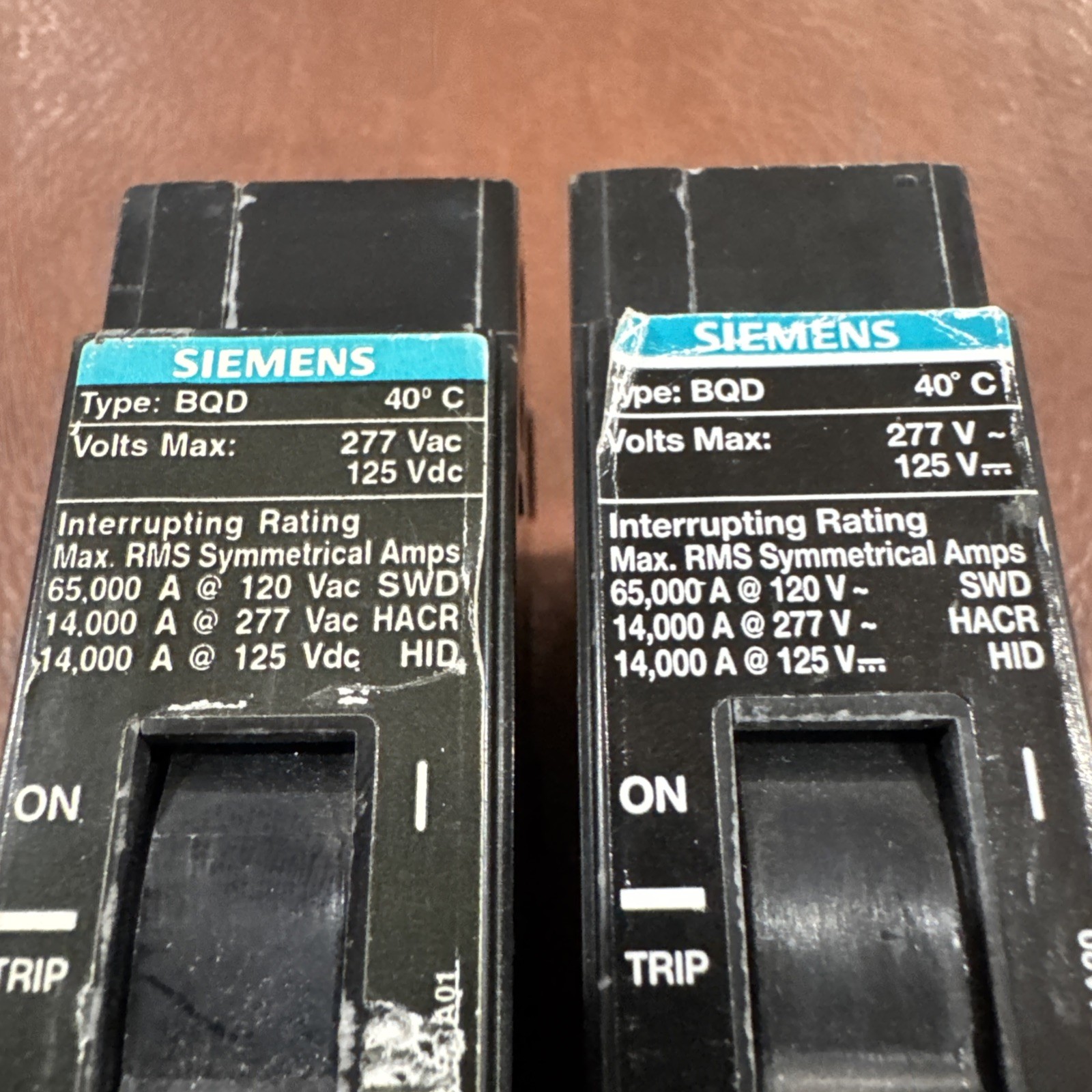 Lot of 2 Siemens BQD 1 Pole 1P 15A 20A BQD120 BQD115 Circuit Breaker 15 20 Amp