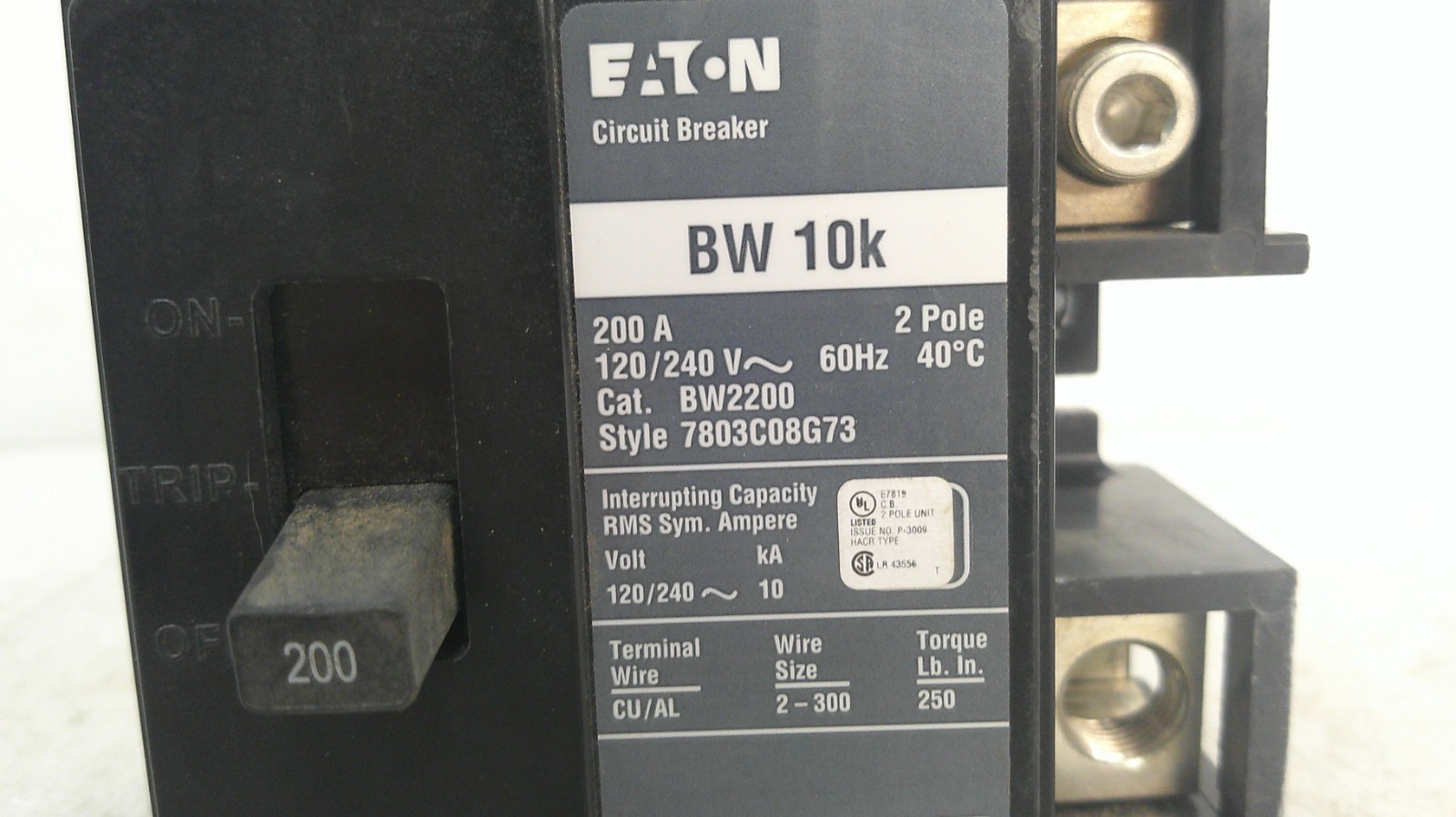Eaton BW 10K BW2200 200A 120/240V 2 Pole Circuit Breaker
