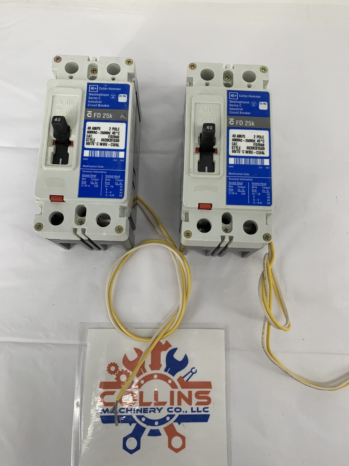 Eaton FD2040 40A 2P 600VAC Circuit Breaker w/Eaton SNT1RP08K Shunt Trip