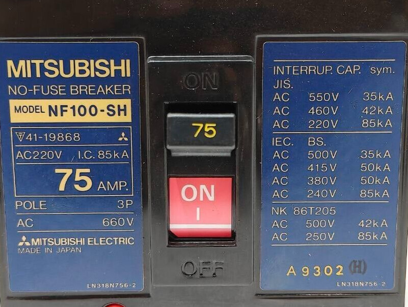 MITSUBISHI NF100-SH NO-FUSE CIRCUIT BREAKER 75A 3 POLES 660V NEW FAST SHIPPING