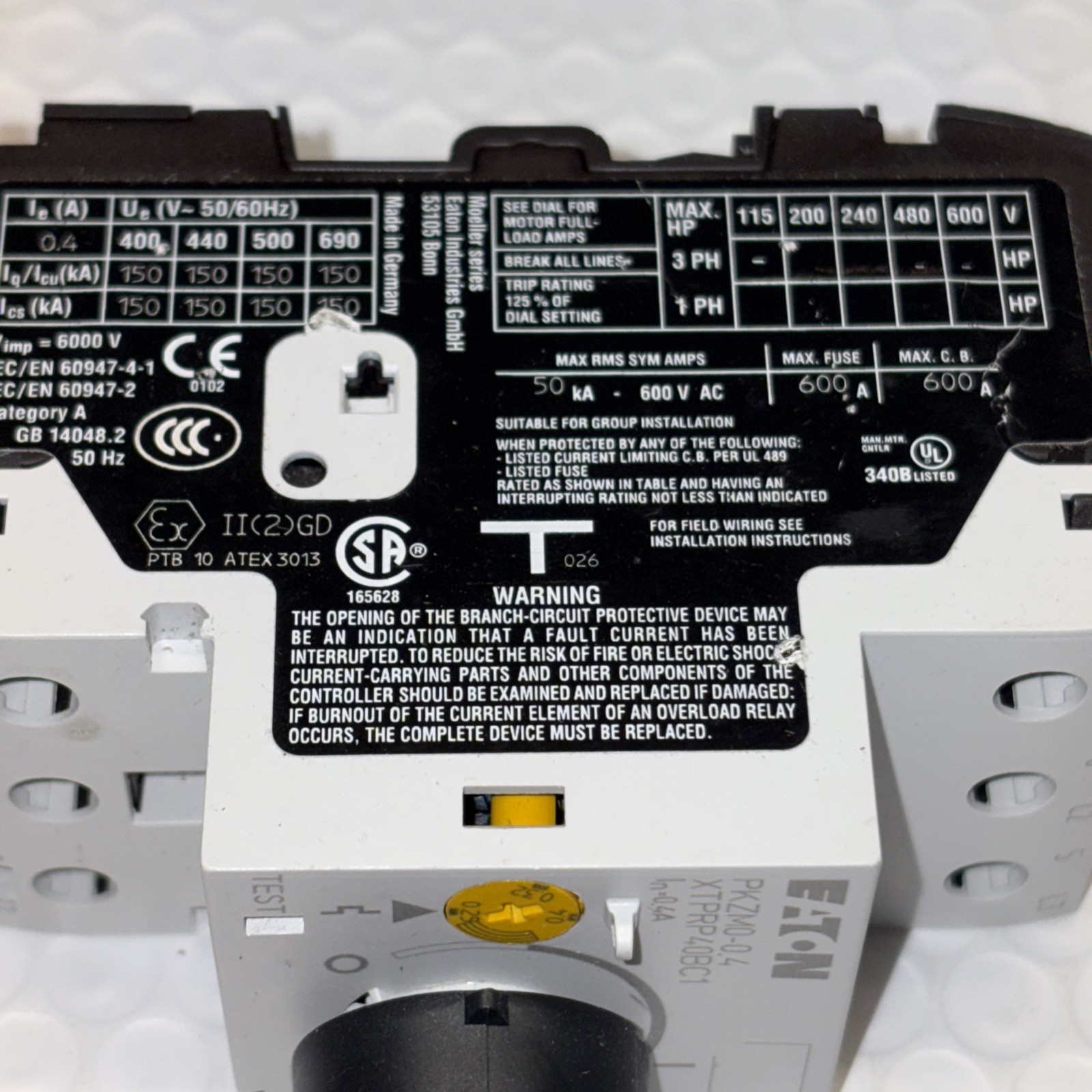 Eaton PKZM0-4/AK Motor Protective Circuit Breaker, XTPRP40BC1, New Open Box