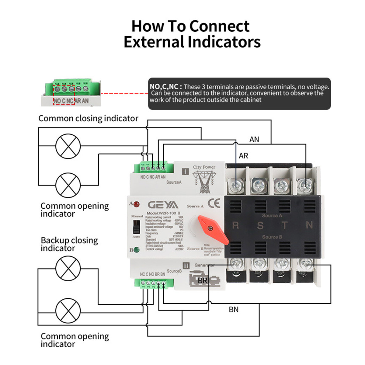 GEYA Automatic Transfer Switch 4P 100A 110V Grid to AC generator Dual Power RAIL