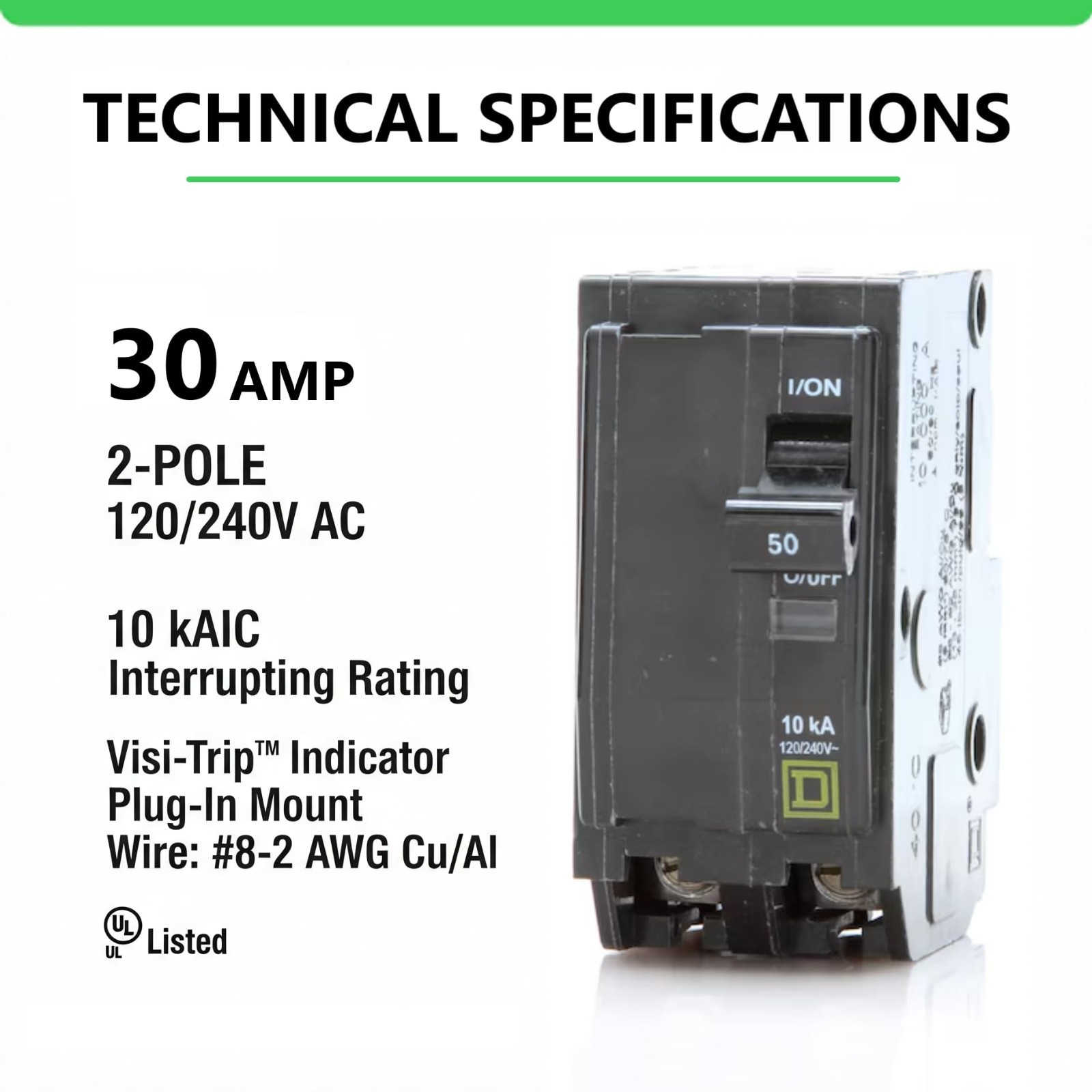 30 Amp Double Pole Circuit Breaker Kit, 120/240V AC, Plug-in for QO Load Centers