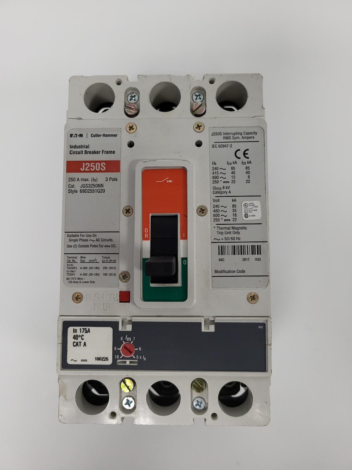 Eaton JGS3250NN Circuit Breaker, 3-Pole, 600V, 250A