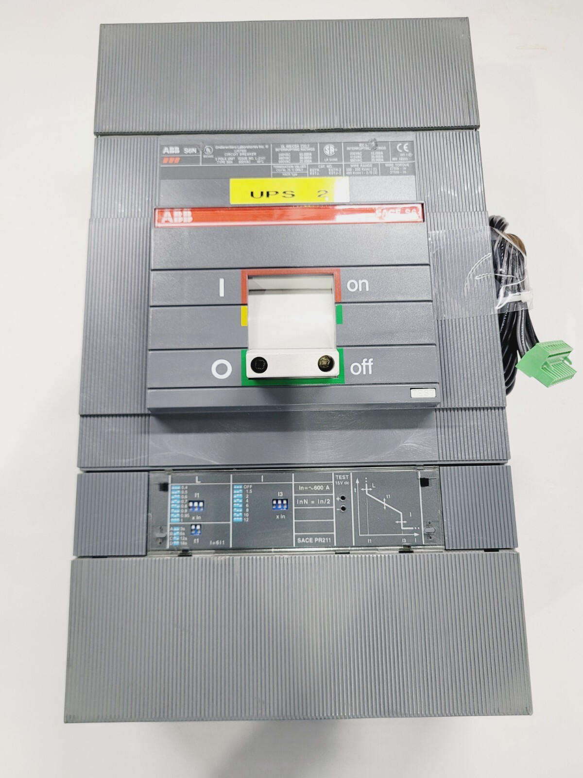 ABB MAIN BREAKER, S6N600BSASB, 600 A, 3 POLES, 600 V, S4H TYPE, SEE DETAILS.