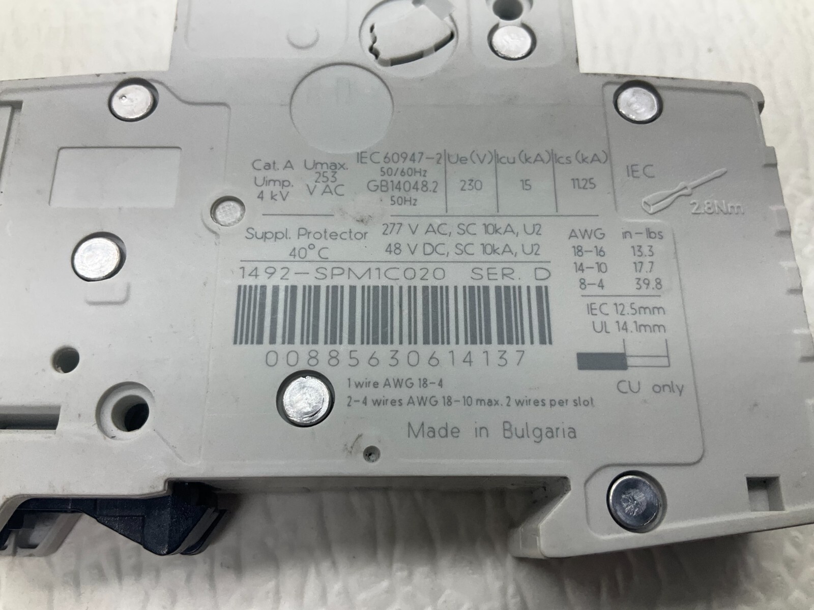 Allen Bradley 1492-SPM1C020 1 P 2 Amp Circuit Breaker Ser D 1492-SP C 2A (TSC)