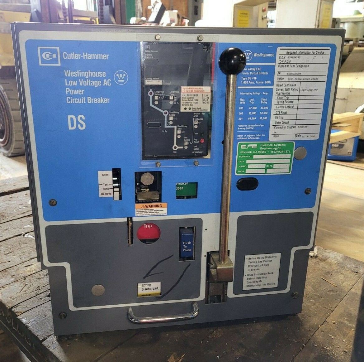 Westinghouse Low Voltage Power DS-416 1600A Frame/Sensor Breaker