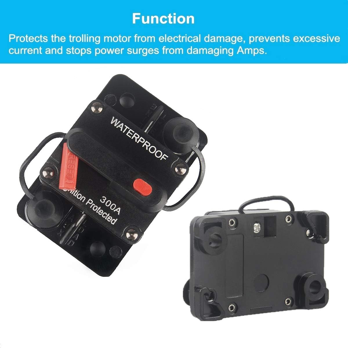 300 Amp Circuit Breaker with Manual Reset 12V-36V DC Waterproof Surface Mount fo