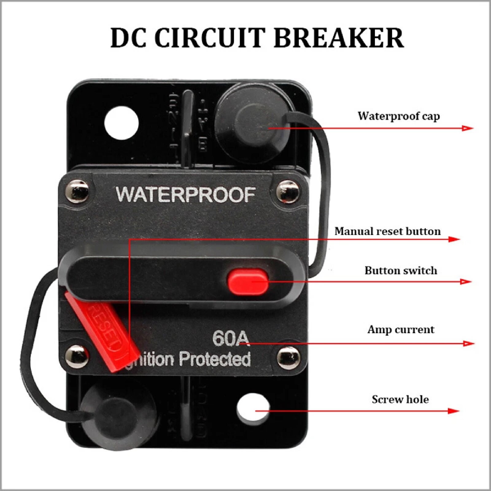 Waterproof Car Circuit Breaker Fuse Reset For Boat Auto DC 80Amp 12V-48V