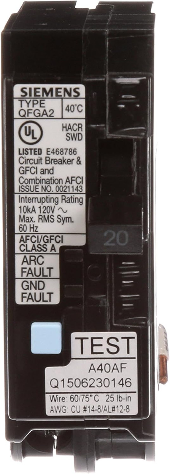 Q120DF 20-Amp Afci/Gfci Dual Function Circuit Breaker, Plug-In Load Center Style