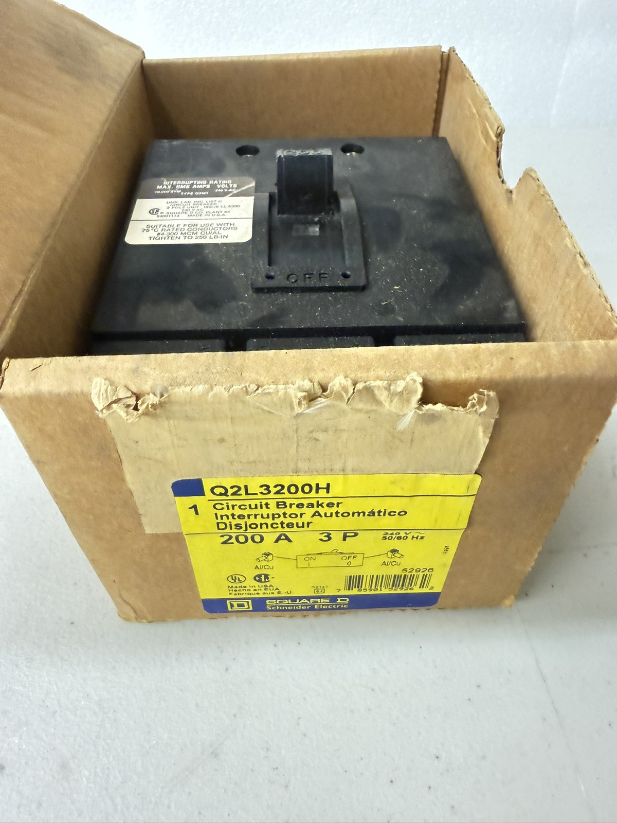 Q2L3200H Square D 200 Amp 240 VAC Circuit Breaker NOS
