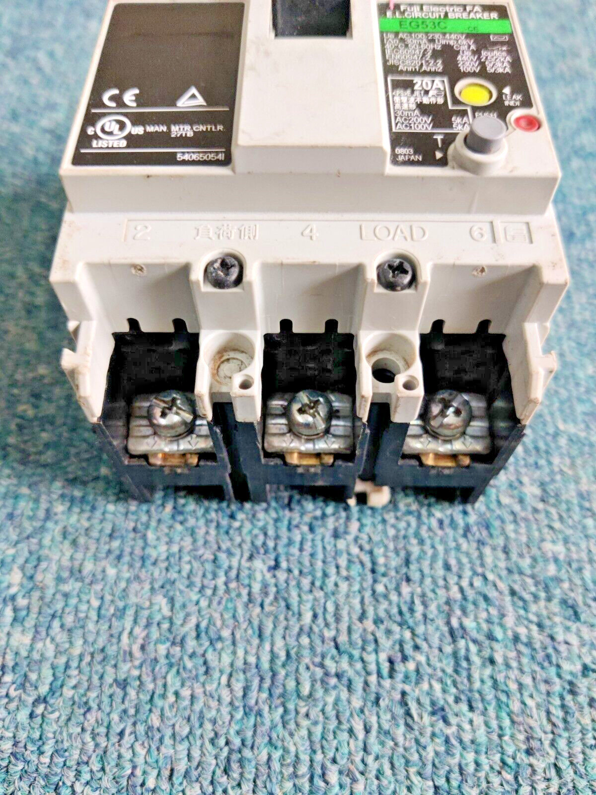 FUJI Electric FA E.L.CIRCUIT BREAKER EG53C 20A AC100-230V 30mA 5KA 3P TESTED OK